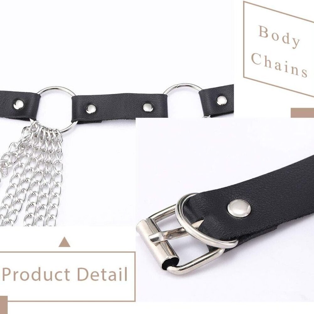 Leather Waist Chain Belt Black Rave Body Accessories for Women - Picture 3 of 6